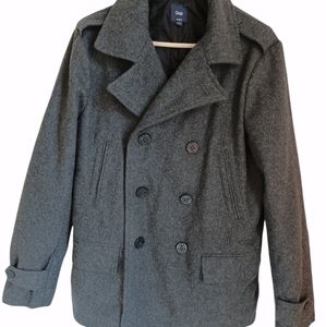 Gap Men's Charcoal Heathe Wool Pea Coat. Small.